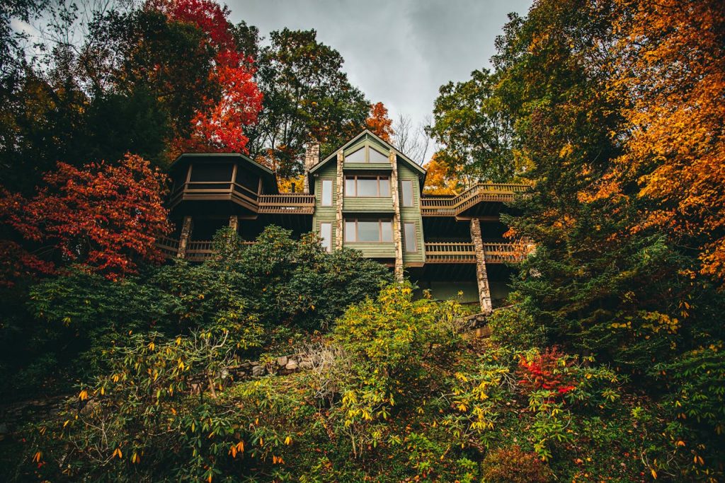 pexels-photo-14298011 Stunning view of a house on a hillside amidst vibrant autumn trees, showcasing nature's beauty.